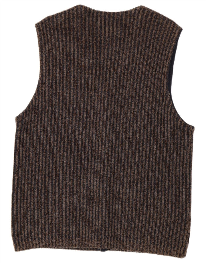 Commander Mens Sleeveless Cardigan Sweater IT 50 Medium Grey Striped Wool
