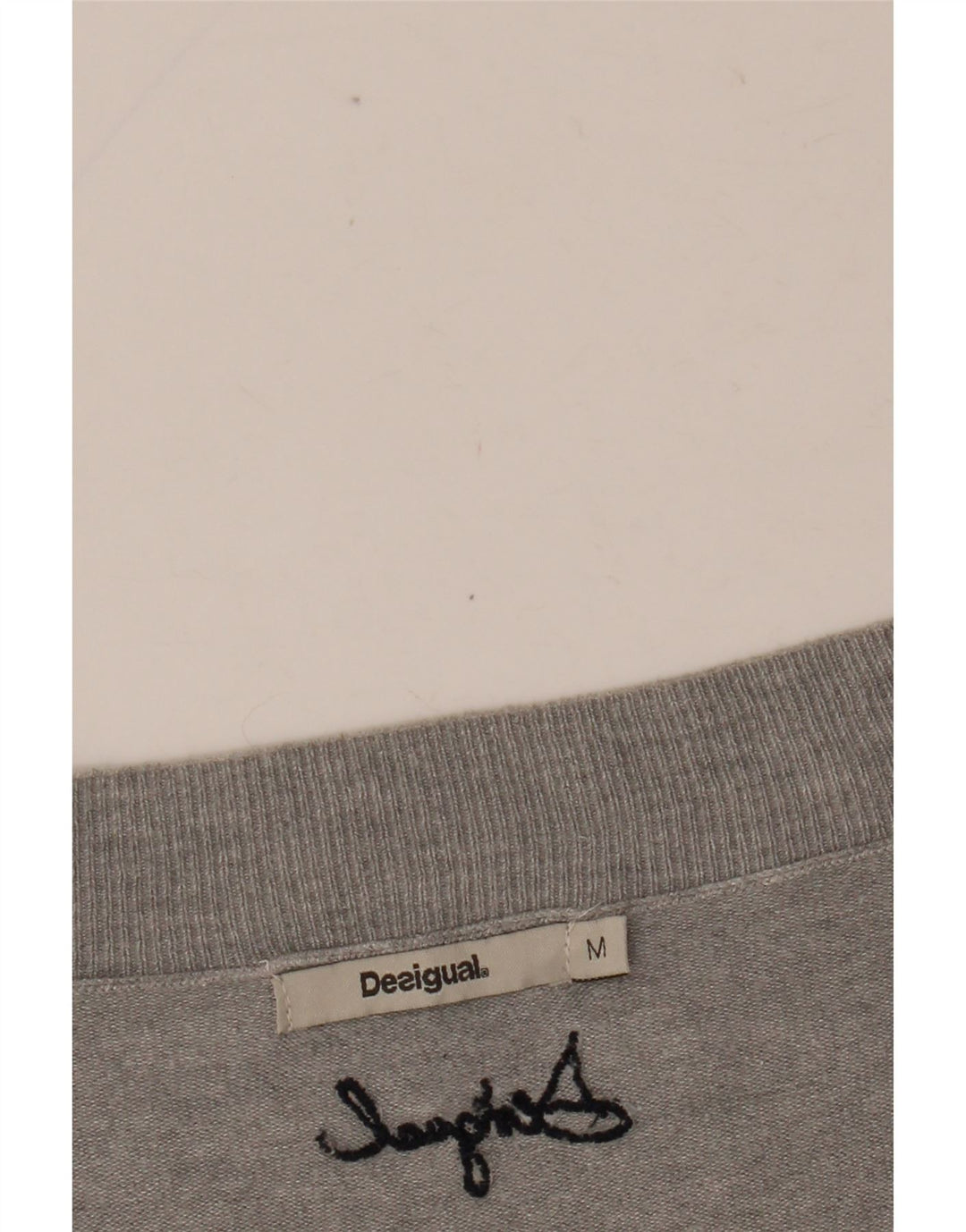 DESIGUAL Womens Graphic V-Neck Jumper Sweater UK 14 Medium Grey Floral