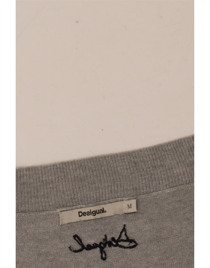 DESIGUAL Womens Graphic V-Neck Jumper Sweater UK 14 Medium Grey Floral