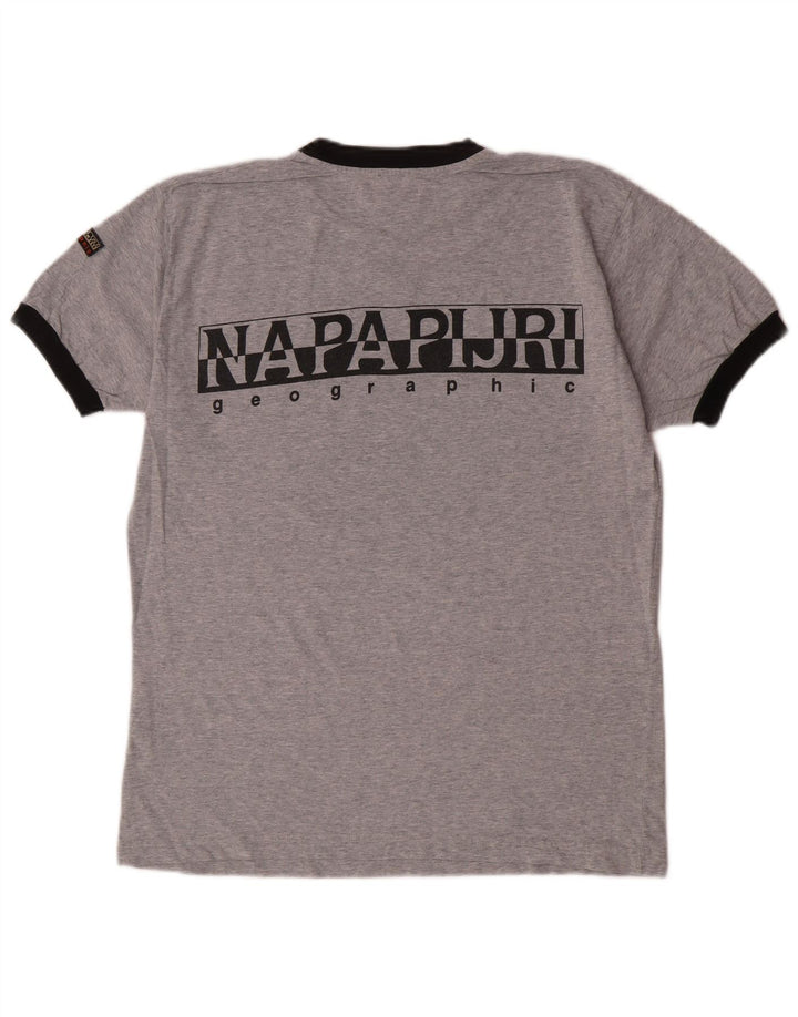 Napapijri Mens Graphic T-Shirt Top Medium Grey Cotton