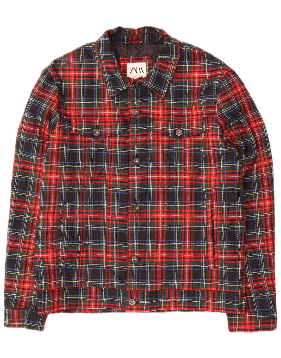 Zara Mens Bomber Jacket UK 40 Large Red Check Polyester