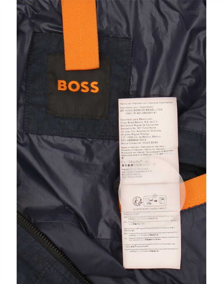 Hugo Boss Mens Hooded Bomber Jacket EU 48 Medium Navy Blue Polyamide