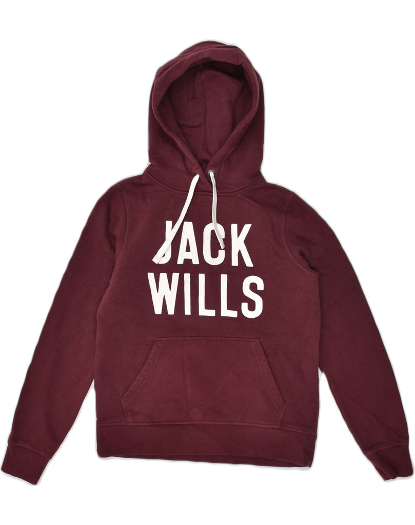 JACK WILLS Womens Graphic Hoodie Jumper UK 10 Small  Maroon Cotton | Vintage Jack Wills | Thrift | Second-Hand Jack Wills | Used Clothing | Messina Hembry 