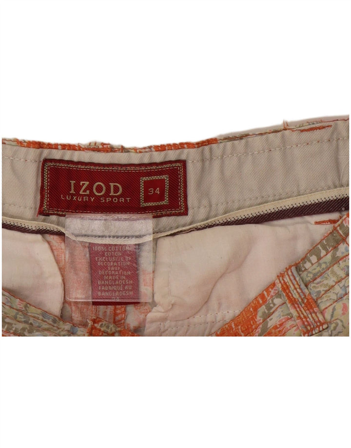 Izod Mens Cargo Shorts W34 Large Orange Floral Cotton