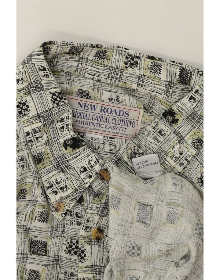 NEW ROADS Mens Short Sleeve Shirt 2XL Green Check Viscose Vintage New Roads and Second-Hand New Roads from Messina Hembry 