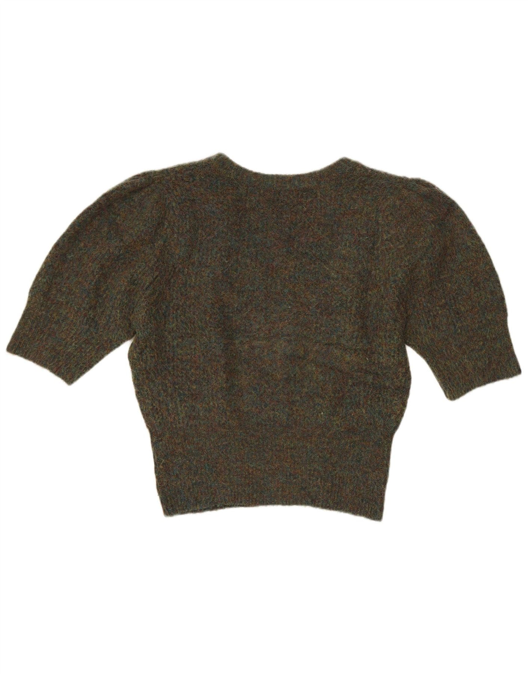 Zara Womens Crop V-Neck Jumper Sweater UK 14 Medium Khaki Flecked