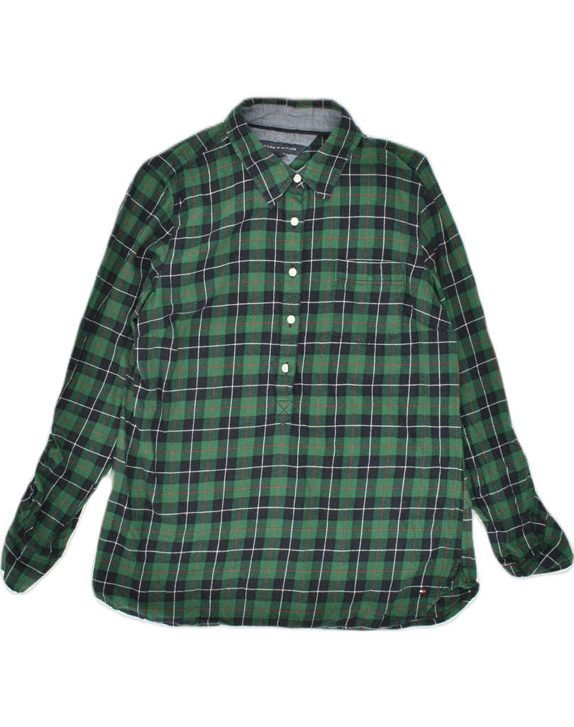 TOMMY HILFIGER Womens Pullover Shirt UK 14 Medium Green Check Cotton | Vintage Tommy Hilfiger | Thrift | Second-Hand Tommy Hilfiger | Used Clothing | Messina Hembry 