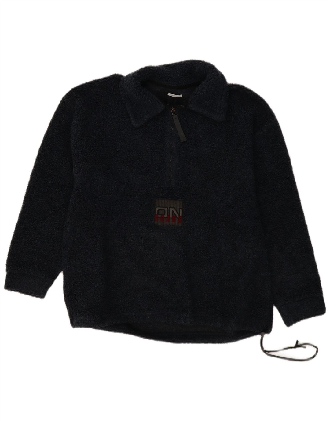 Belfe Mens Oversized Graphic Polo Neck Fleece Jumper Medium Navy Blue