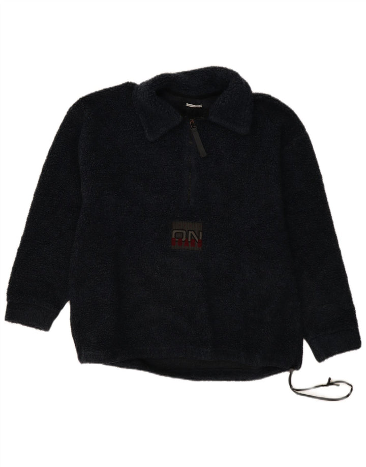 Belfe Mens Oversized Graphic Polo Neck Fleece Jumper Medium Navy Blue