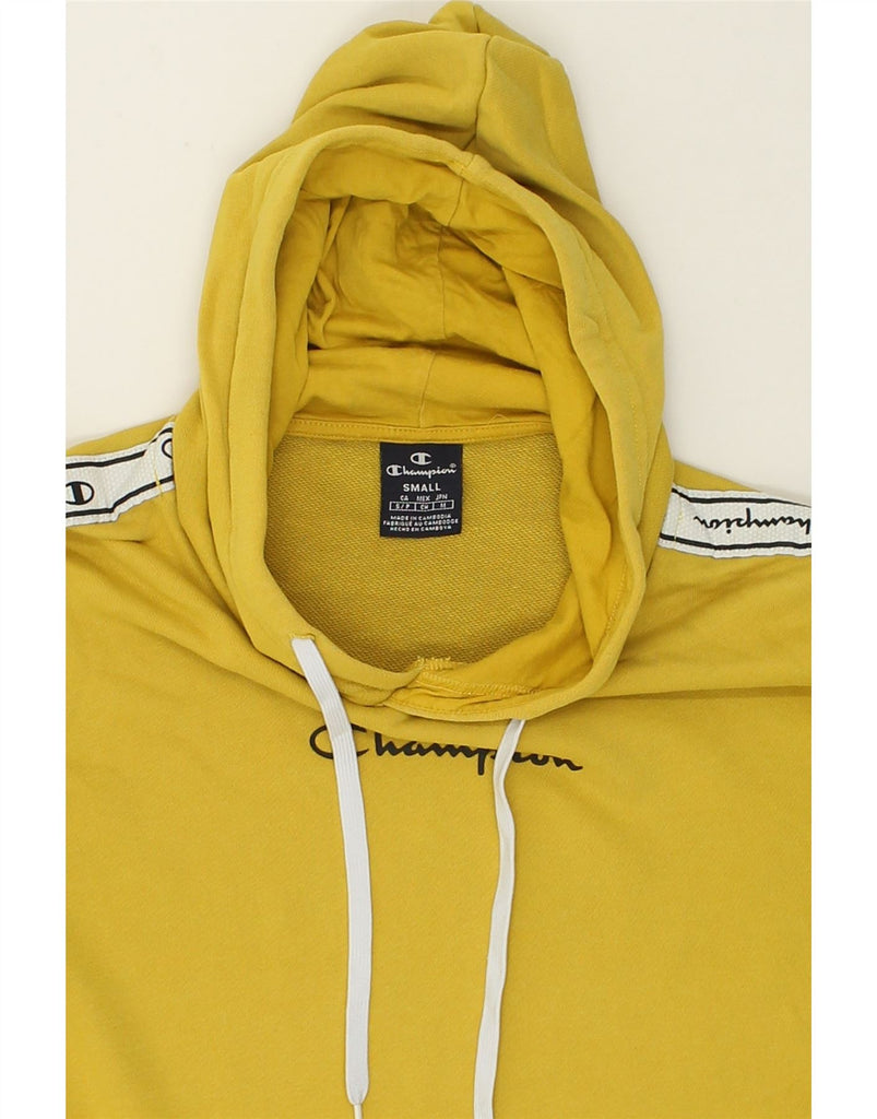 CHAMPION Mens Graphic Hoodie Jumper Small Yellow Cotton | Vintage Champion | Thrift | Second-Hand Champion | Used Clothing | Messina Hembry 