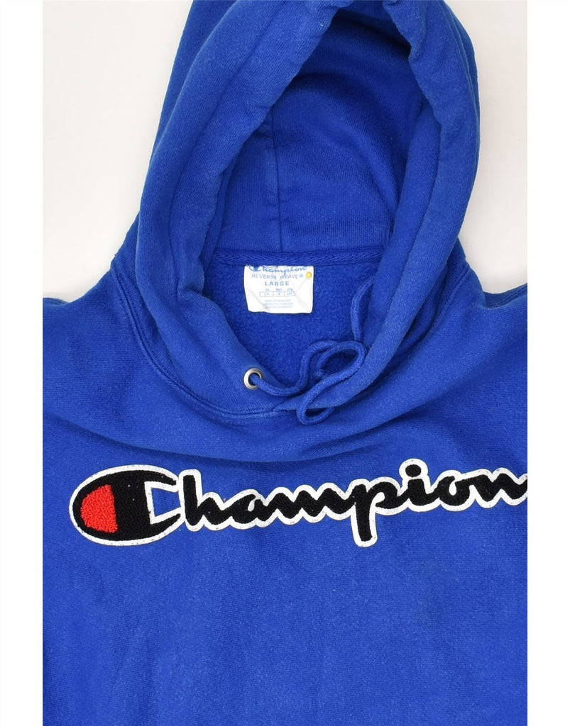 CHAMPION Mens Graphic Hoodie Jumper Large Blue Cotton | Vintage Champion | Thrift | Second-Hand Champion | Used Clothing | Messina Hembry 