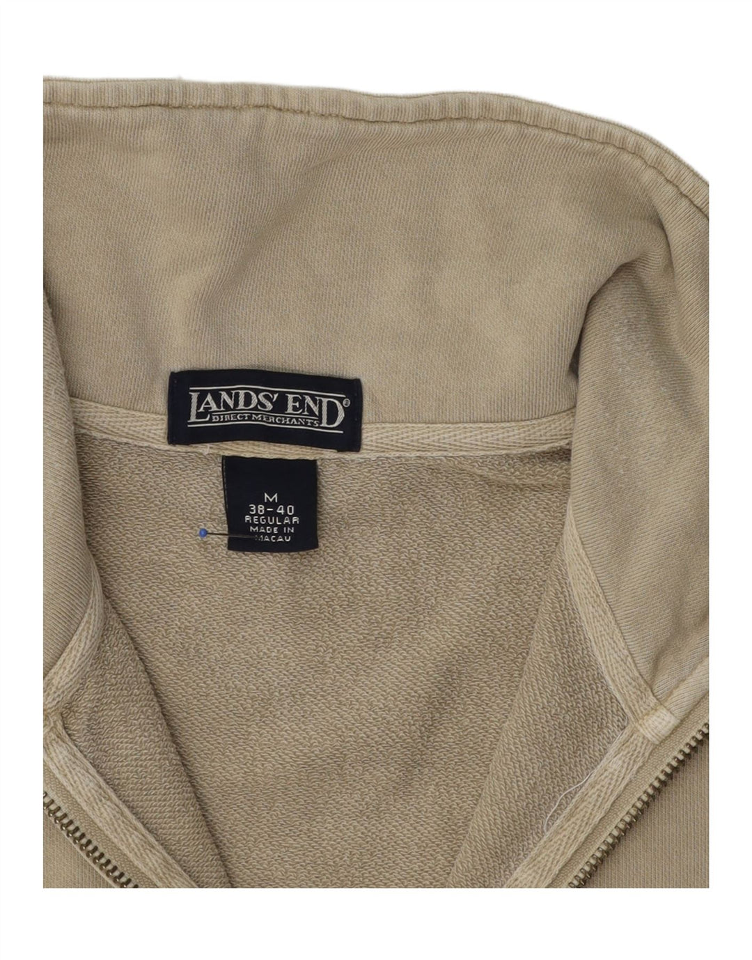 Lands End Mens Regular Fit Zip Neck Sweatshirt Jumper UK 38/40 Medium Beige
