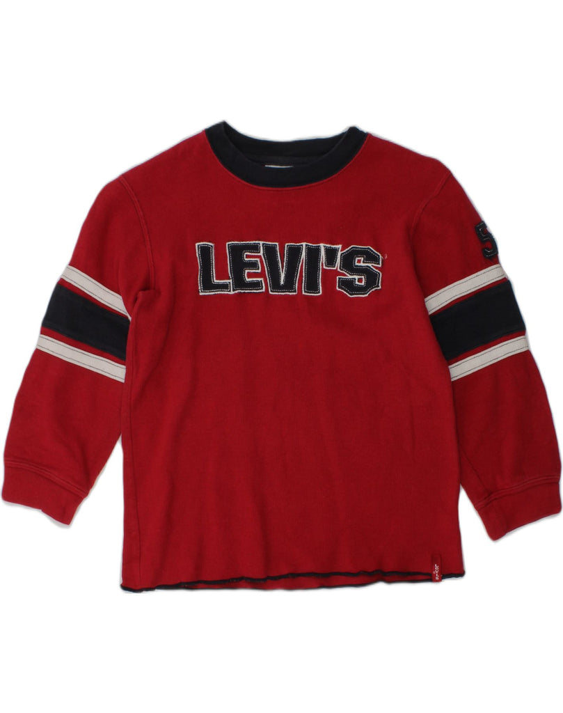 LEVI'S Boys Graphic Crew Neck Jumper Sweater 4-5 Years Red Cotton | Vintage Levi's | Thrift | Second-Hand Levi's | Used Clothing | Messina Hembry 