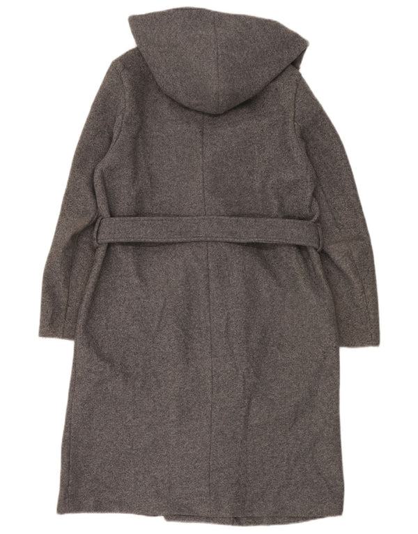 Zara Womens Hooded Oversized Overcoat UK 6 XS Grey Polyester