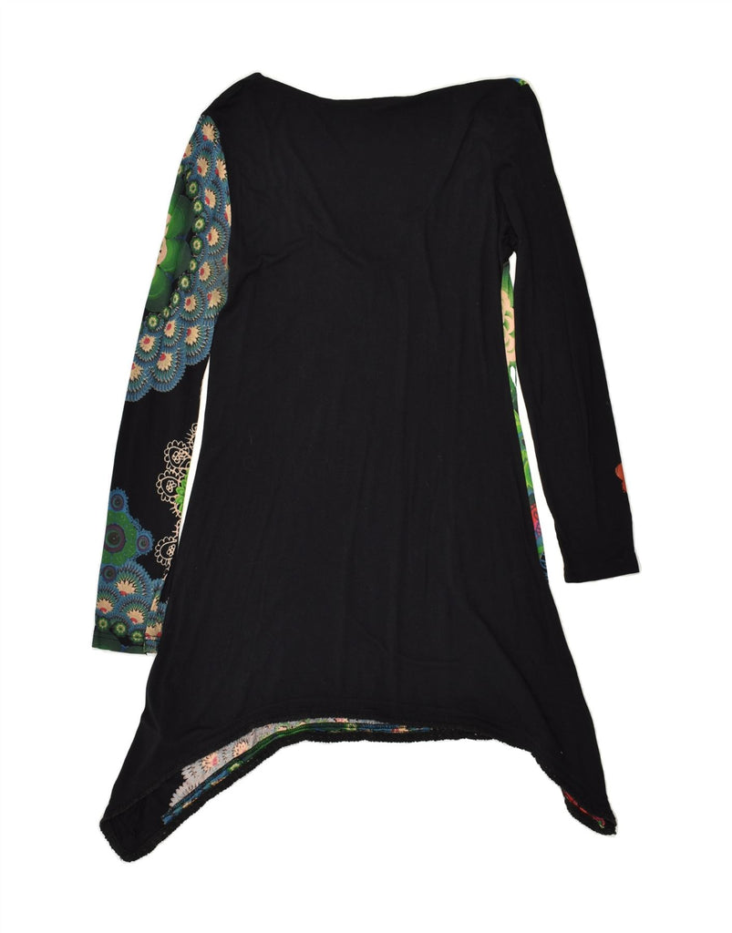 DESIGUAL Womens Tunic Top UK 14 Medium Black Floral Viscose | Vintage Desigual | Thrift | Second-Hand Desigual | Used Clothing | Messina Hembry 