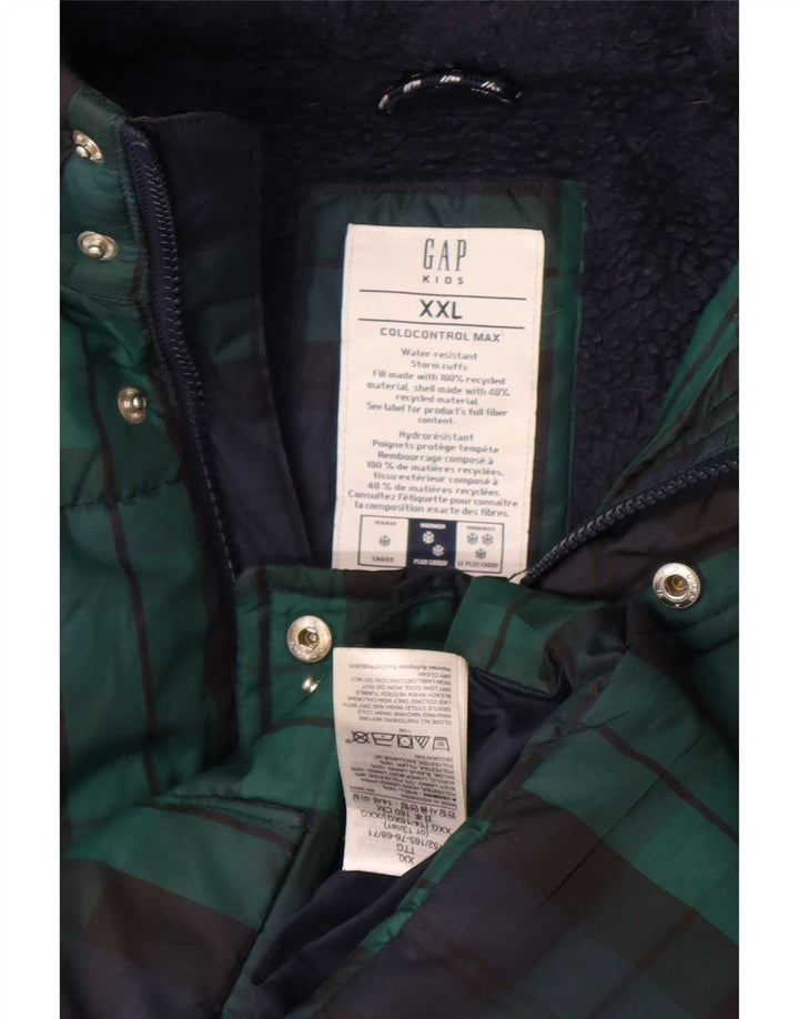 Gap Boys Hooded Padded Jacket 13-14 Years 2XL Navy Blue Check Polyester