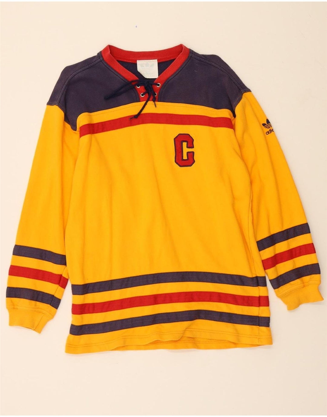ADIDAS Boys Graphic Top Long Sleeve 15-16 Years Yellow Vintage Adidas and Second-Hand Adidas from Messina Hembry 