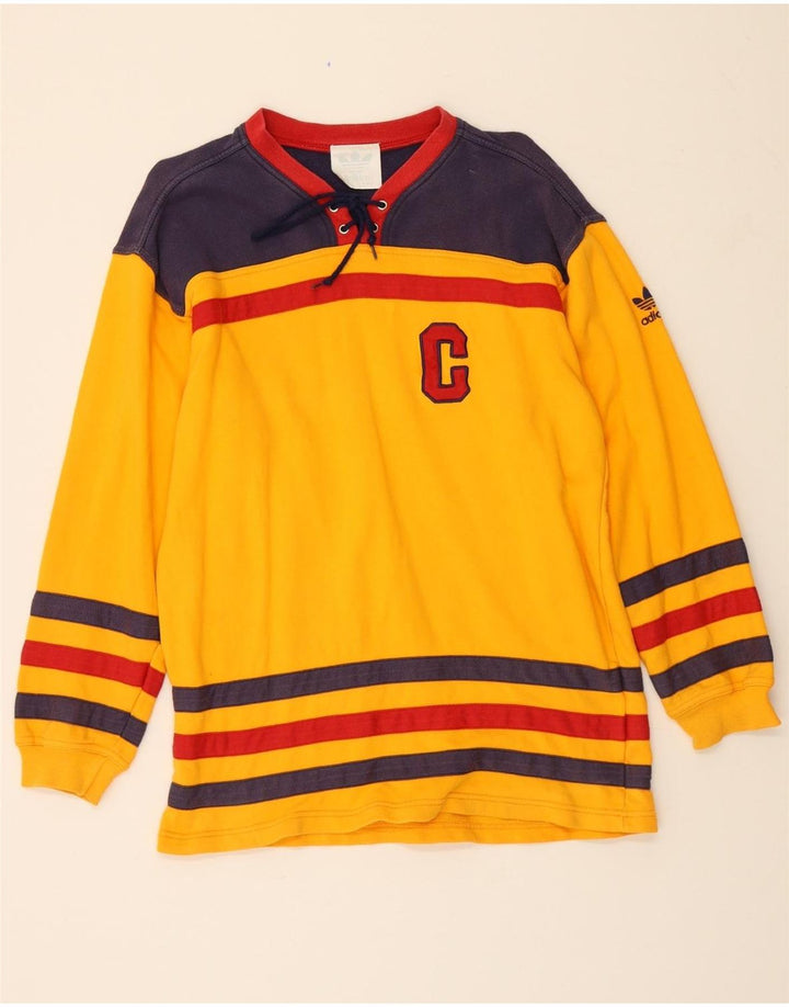 ADIDAS Boys Graphic Top Long Sleeve 15-16 Years Yellow Vintage Adidas and Second-Hand Adidas from Messina Hembry 