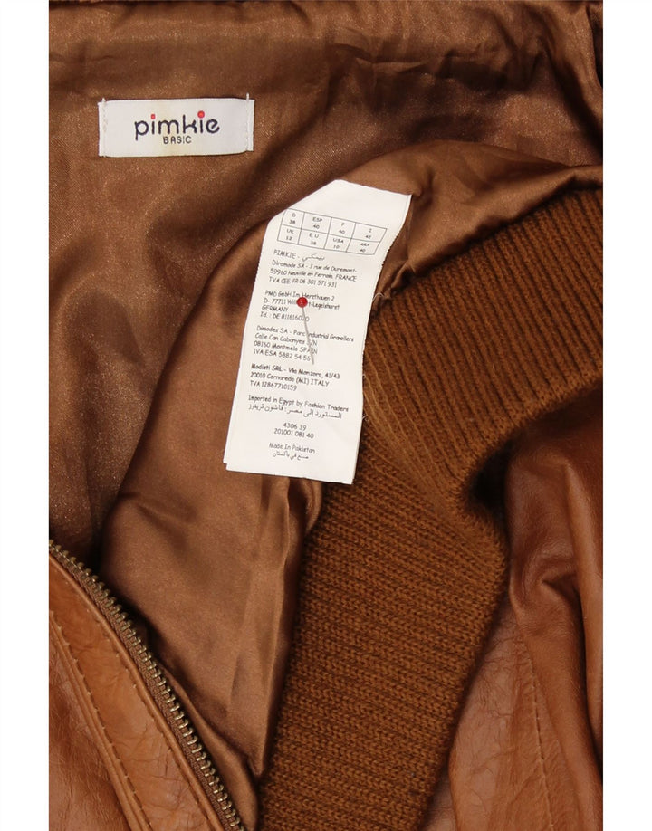 Pimkie Womens Bomber Leather Jacket UK 12 Medium Brown