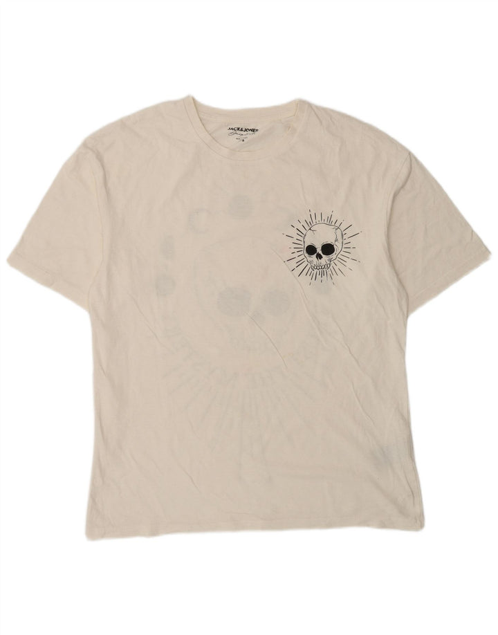 Jack & Jones Mens Graphic T-Shirt Top Small White Cotton