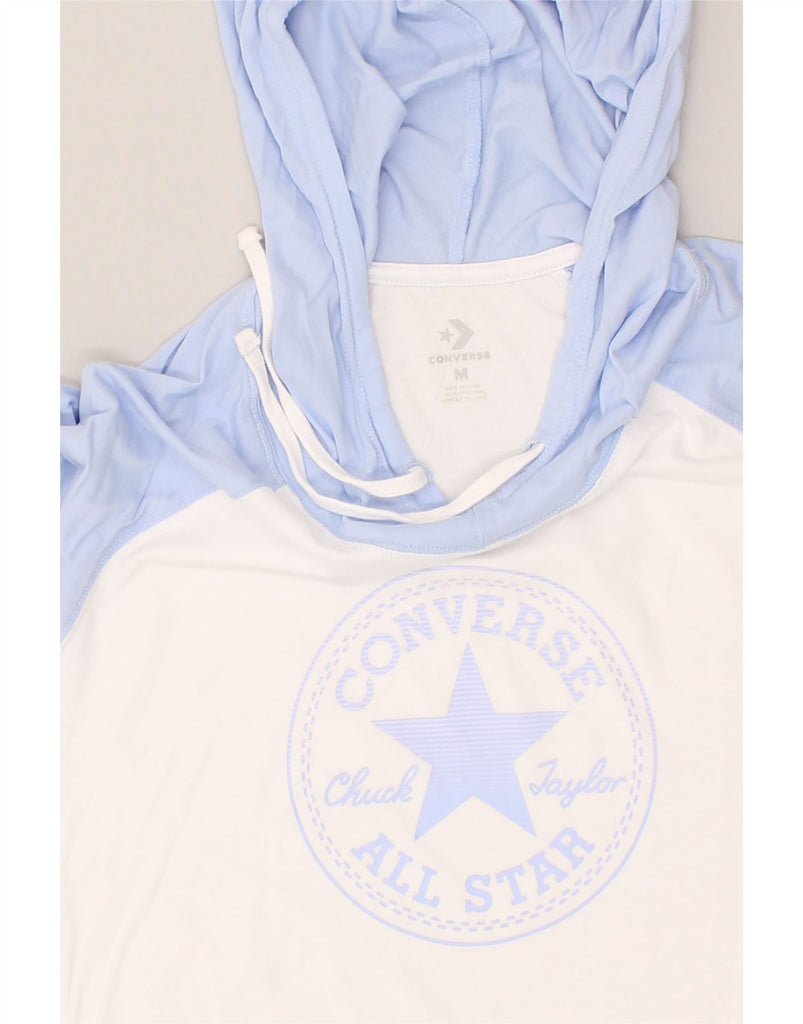 CONVERSE Womens Graphic Hoodie Jumper UK 14 Medium White Colourblock | Vintage Converse | Thrift | Second-Hand Converse | Used Clothing | Messina Hembry 