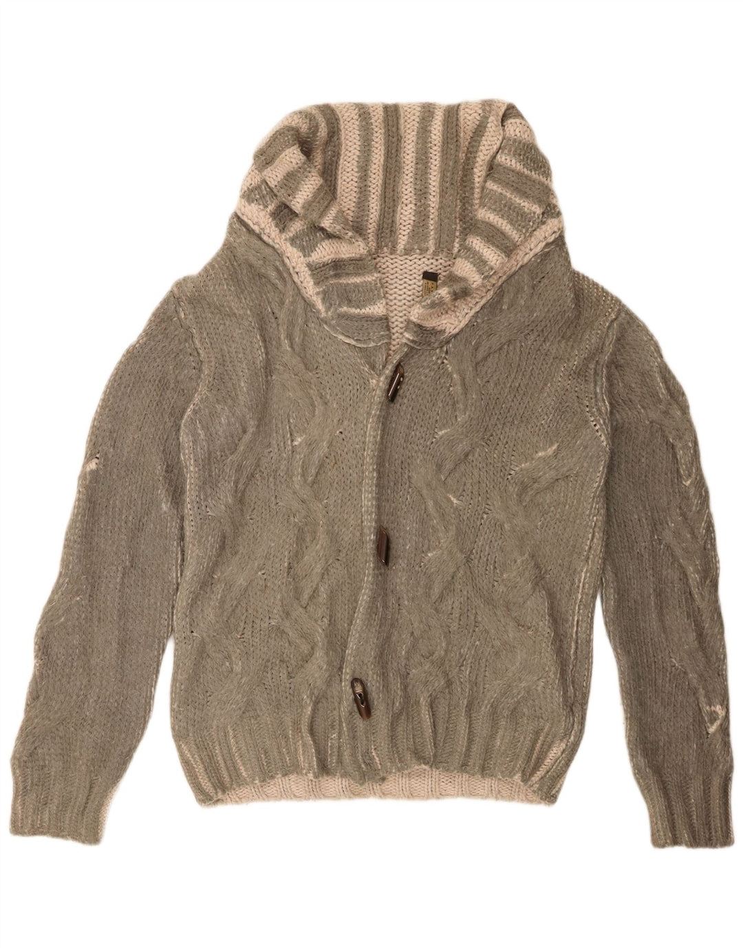 Zara Mens Cardigan Sweater Large Green Striped Acrylic