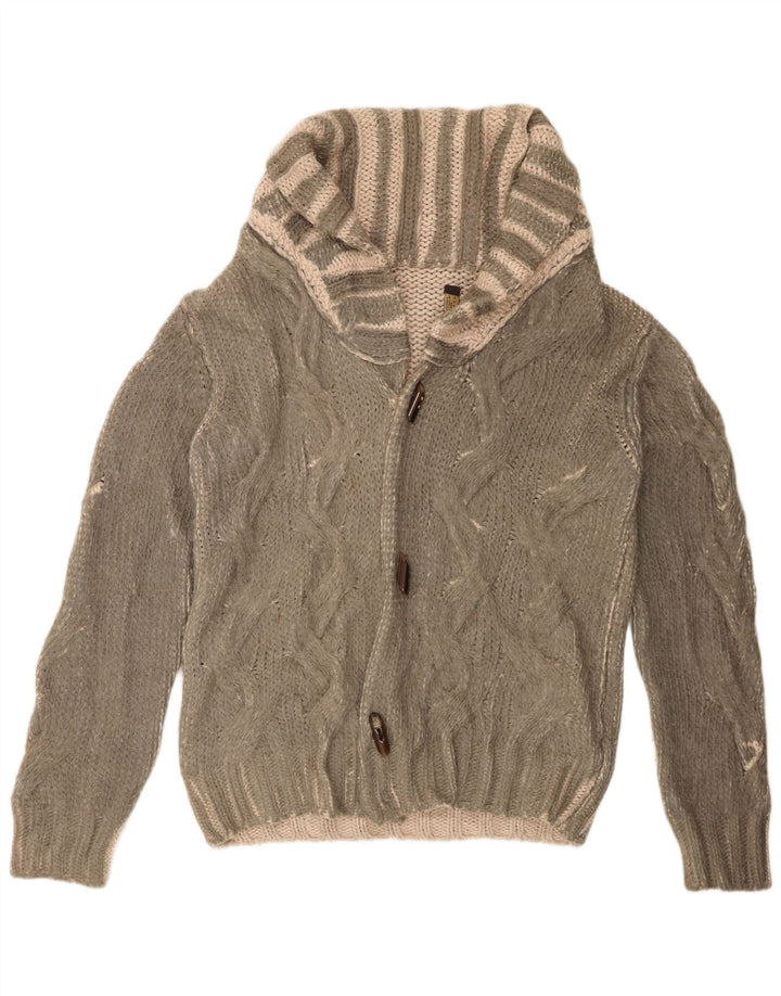 Zara Mens Cardigan Sweater Large Green Striped Acrylic