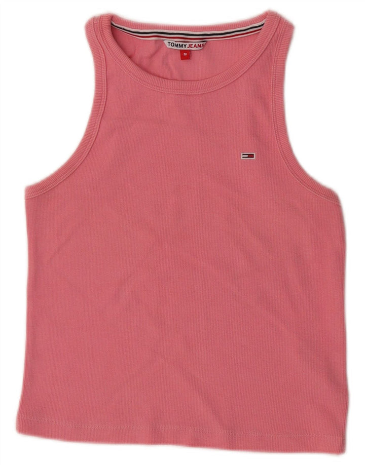 Tommy Hilfiger Womens Crop Vest Top UK 12 Medium Pink Cotton
