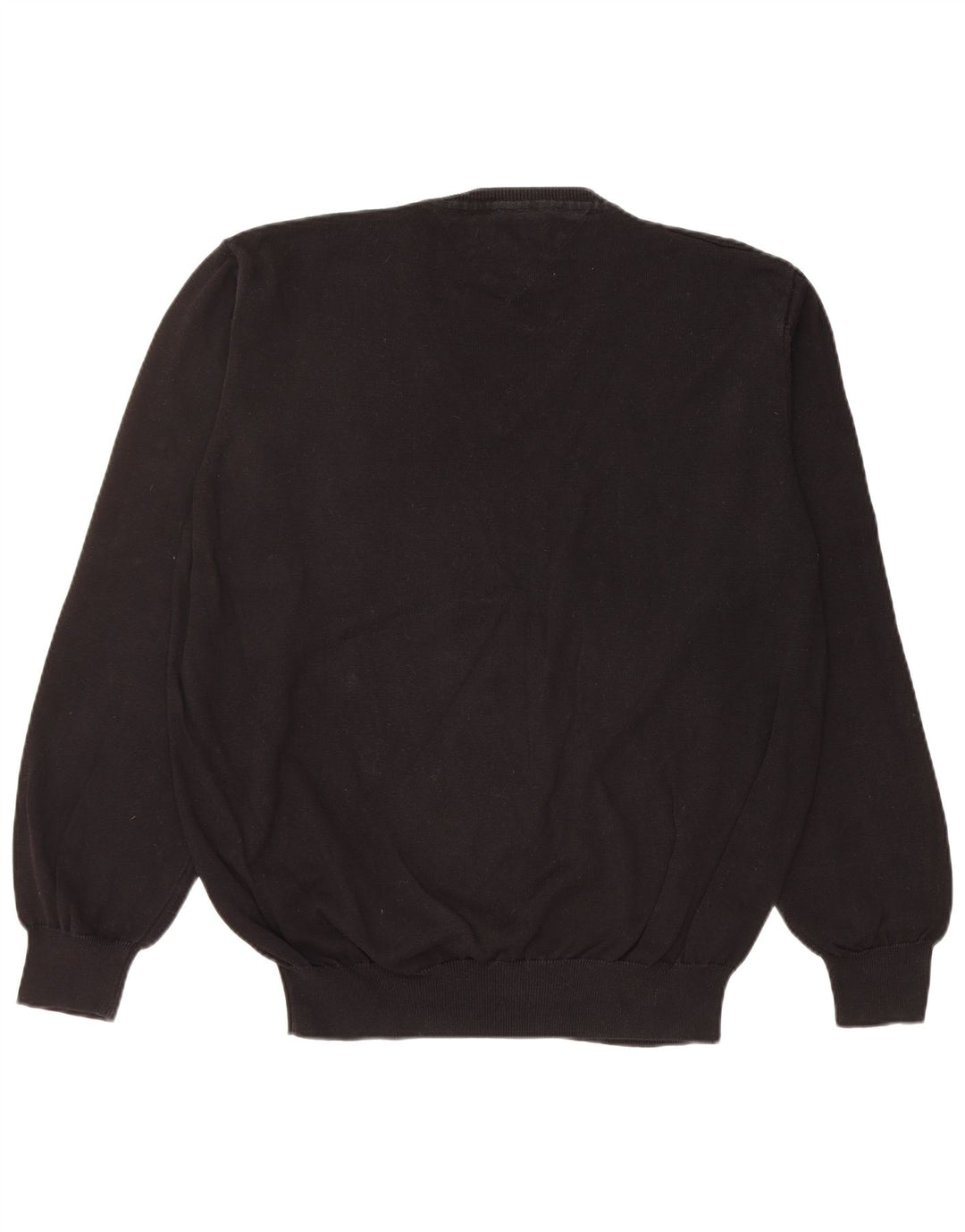TOMMY HILFIGER Mens V-Neck Jumper Sweater XL Black Cotton