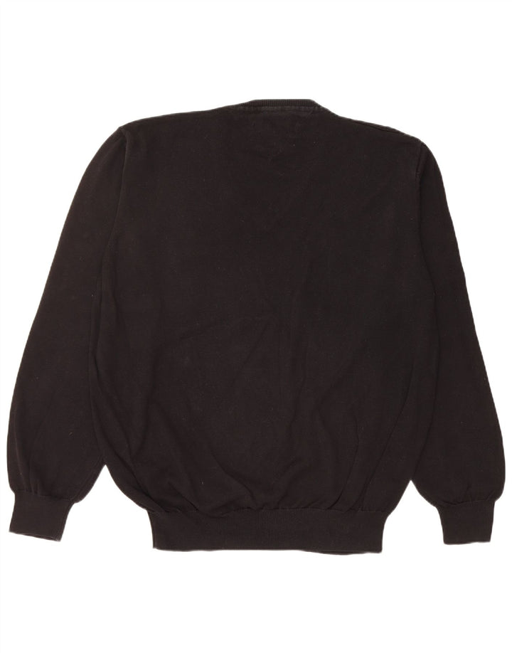 TOMMY HILFIGER Mens V-Neck Jumper Sweater XL Black Cotton