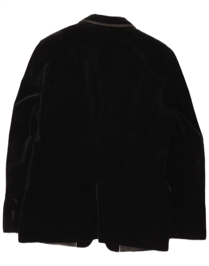 Zara Mens 1 Button Velvet Blazer Jacket EU 52 Large Black Cotton