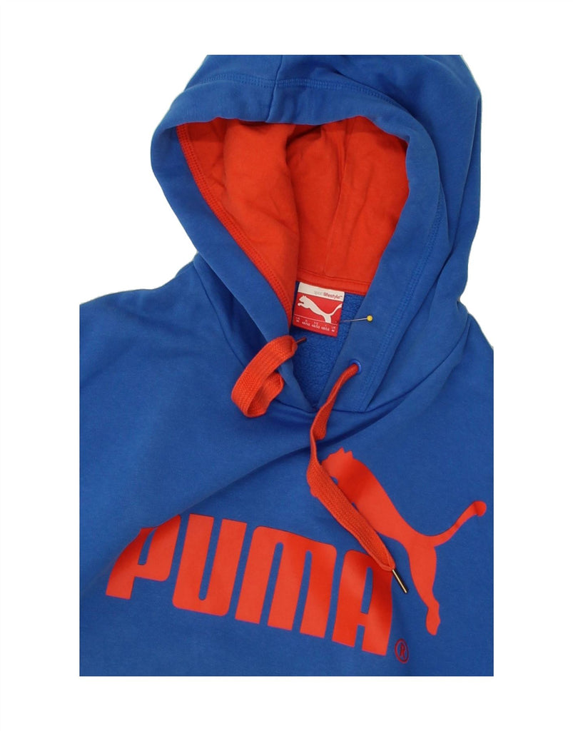 PUMA Mens Graphic Hoodie Jumper Medium Blue Cotton | Vintage Puma | Thrift | Second-Hand Puma | Used Clothing | Messina Hembry 