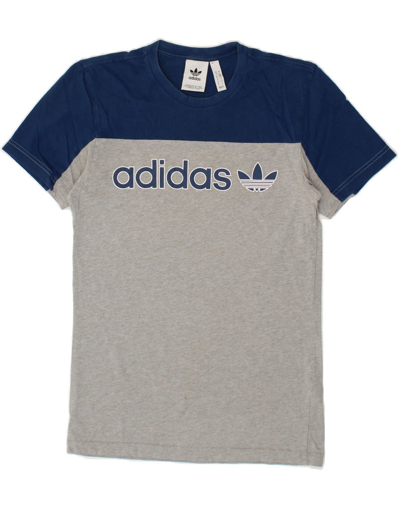ADIDAS Mens Graphic T-Shirt Top Small Grey Colourblock Cotton Vintage Adidas and Second-Hand Adidas from Messina Hembry 