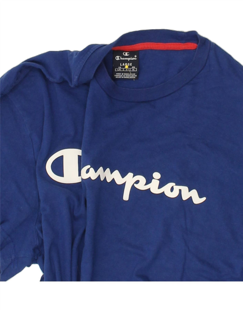 CHAMPION Mens Graphic T-Shirt Top Large Navy Blue Cotton | Vintage Champion | Thrift | Second-Hand Champion | Used Clothing | Messina Hembry 