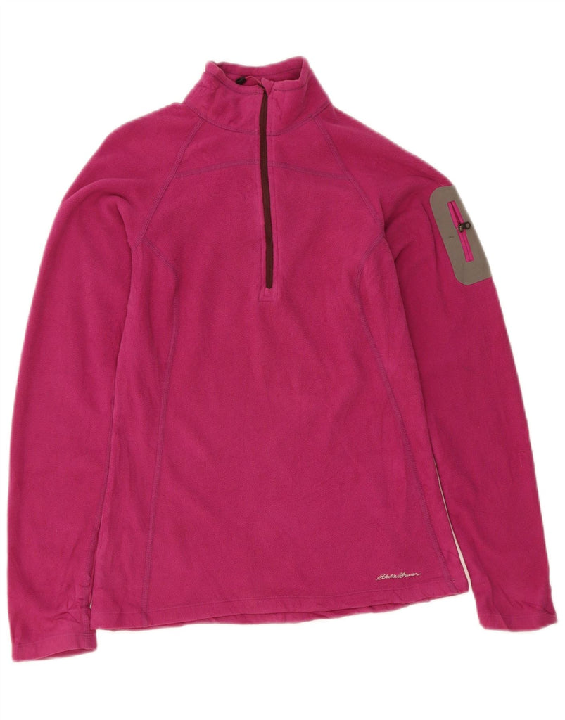 EDDIE BAUER Womens Graphic Zip Neck Fleece Jumper UK 6 XS Pink Polyester Vintage Eddie Bauer and Second-Hand Eddie Bauer from Messina Hembry 
