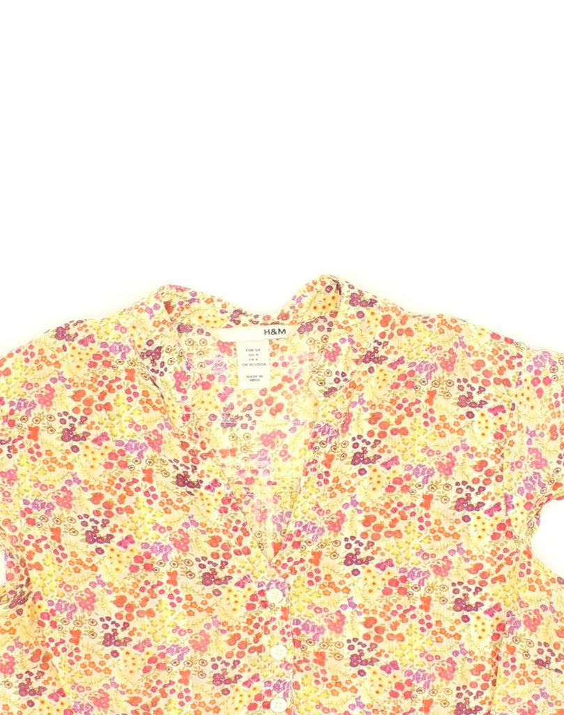 H&M Womens Short Sleeve Shirt Blouse EU 34 XS Yellow Floral Cotton | Vintage H&M | Thrift | Second-Hand H&M | Used Clothing | Messina Hembry 