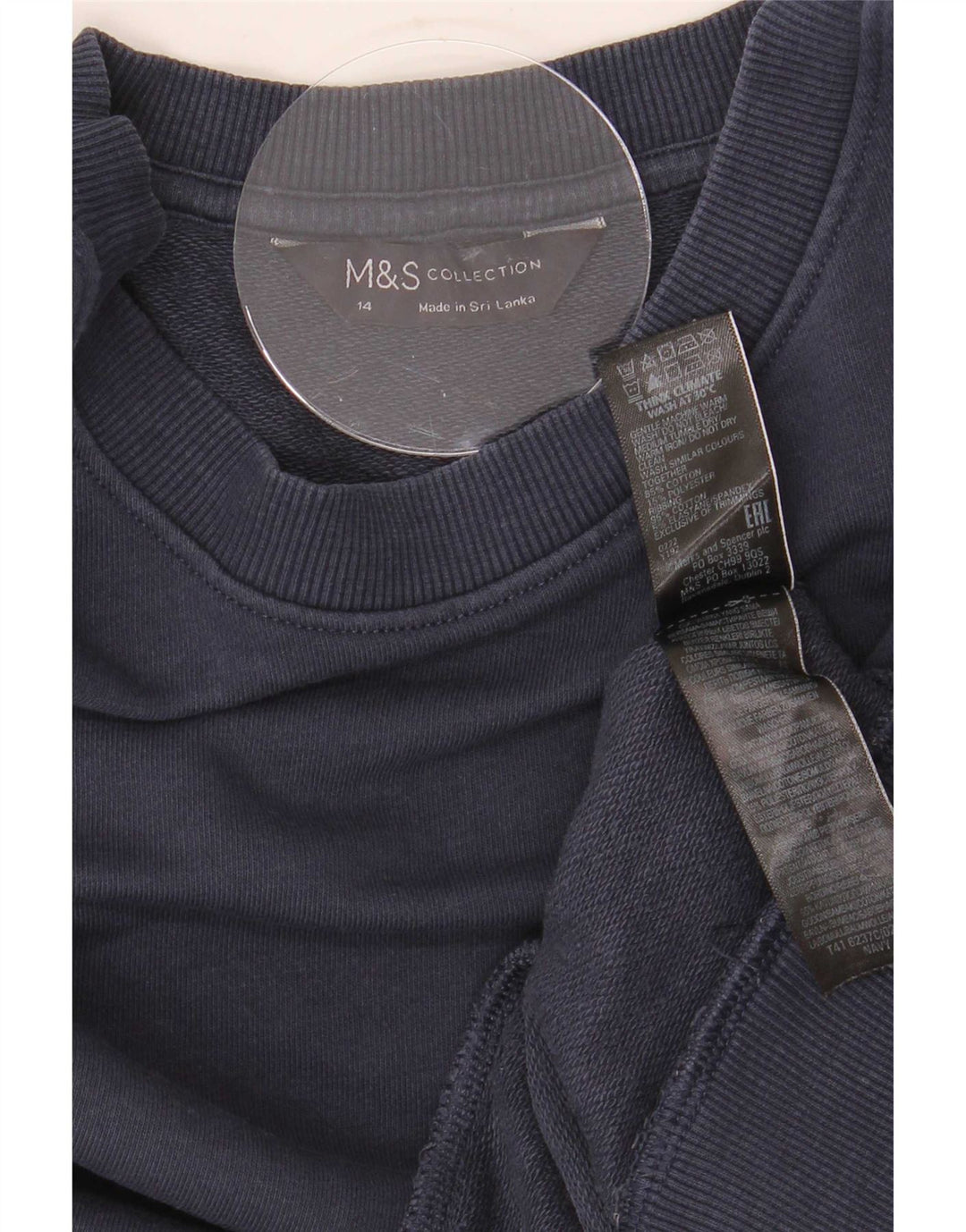 Marks & Spencer Womens Sweatshirt Jumper UK 14 Medium Navy Blue Cotton