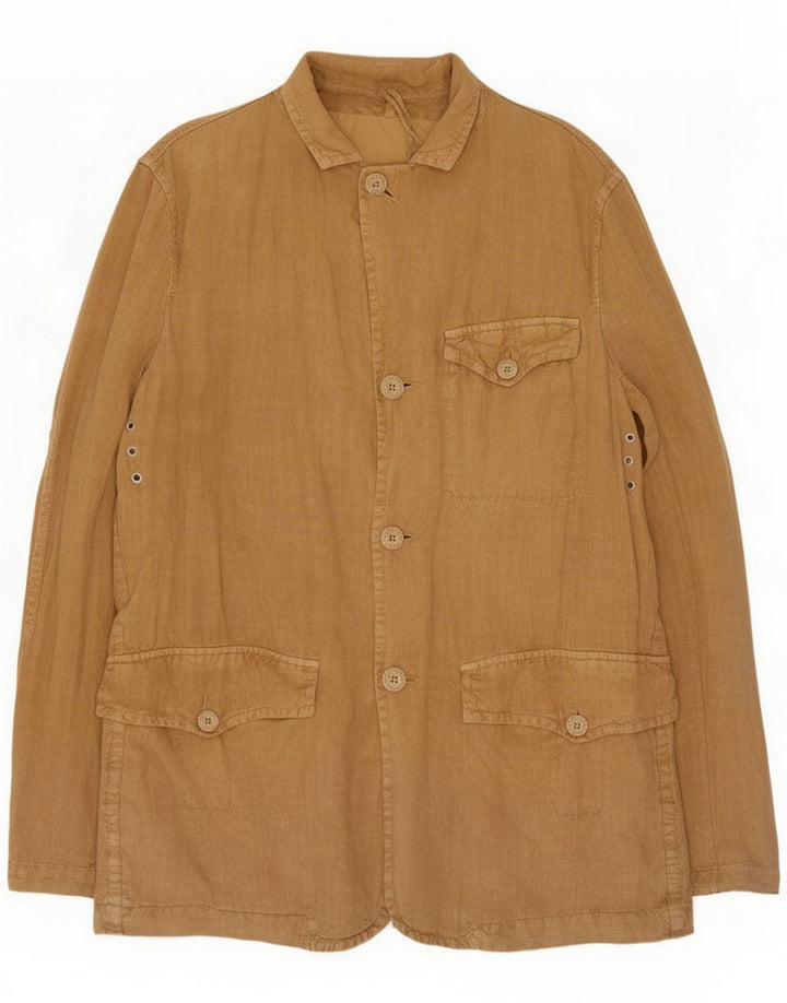 Trussardi Jeans Mens Utility Jacket IT 54 2XL Beige Linen