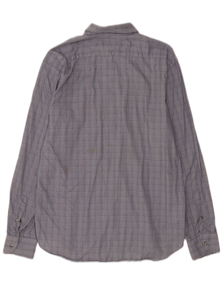 Roccobarocco Mens Shirt Size 42 16 1/2 Large Blue Check Cotton