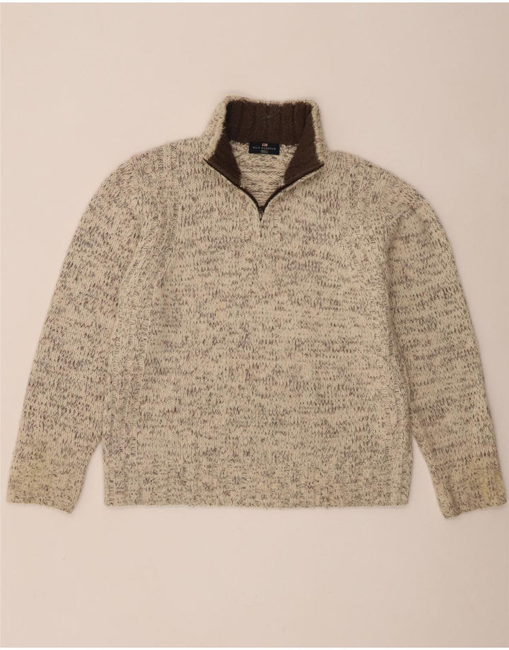 Marks & Spencer Mens Blue Harbour Zip Neck Jumper Sweater Medium White
