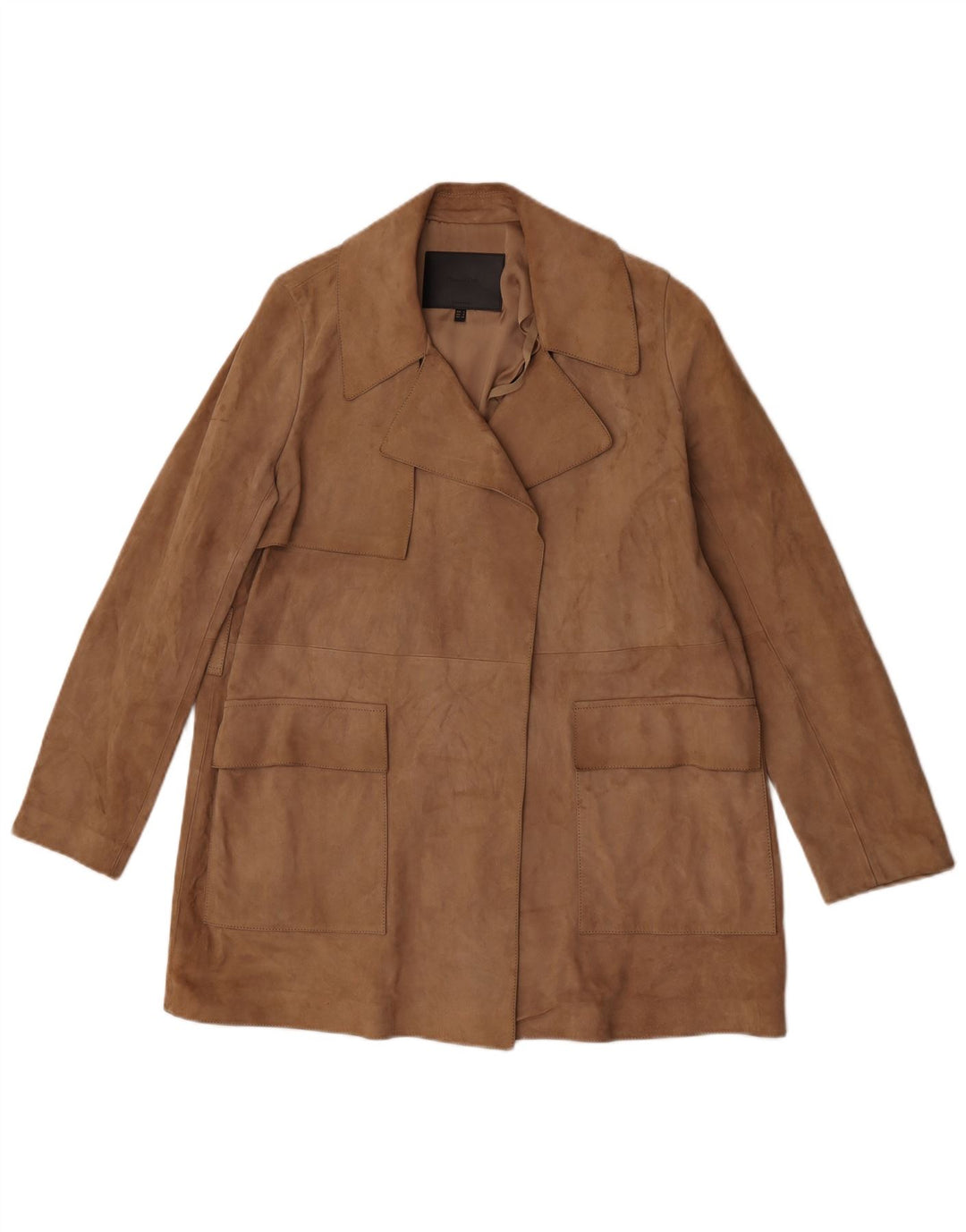Massimo Dutti Womens Open Suede Overcoat UK 10 Small Beige Sheepskin