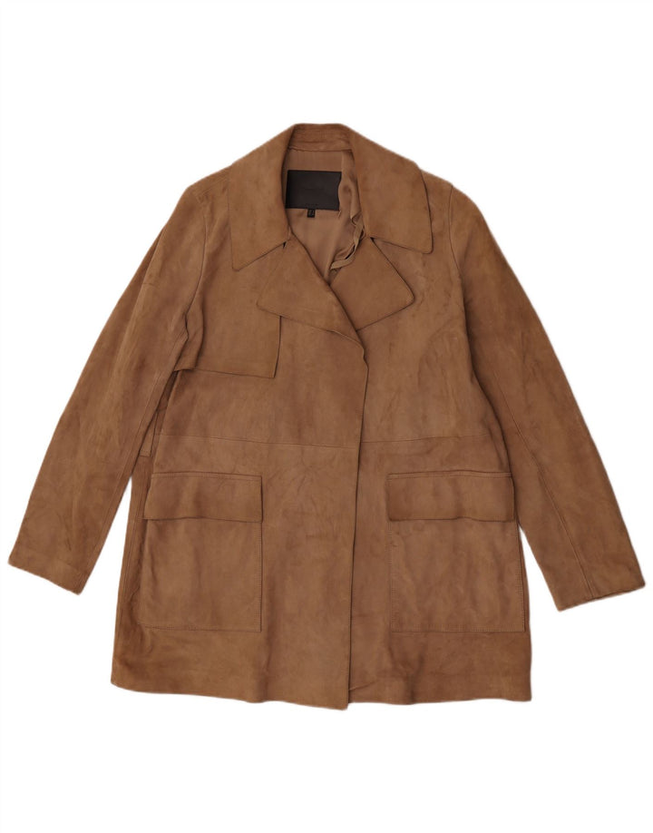 Massimo Dutti Womens Open Suede Overcoat UK 10 Small Beige Sheepskin