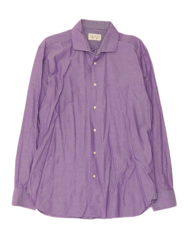 Ted Baker Mens Shirt Size 16 Large Purple Striped Cotton