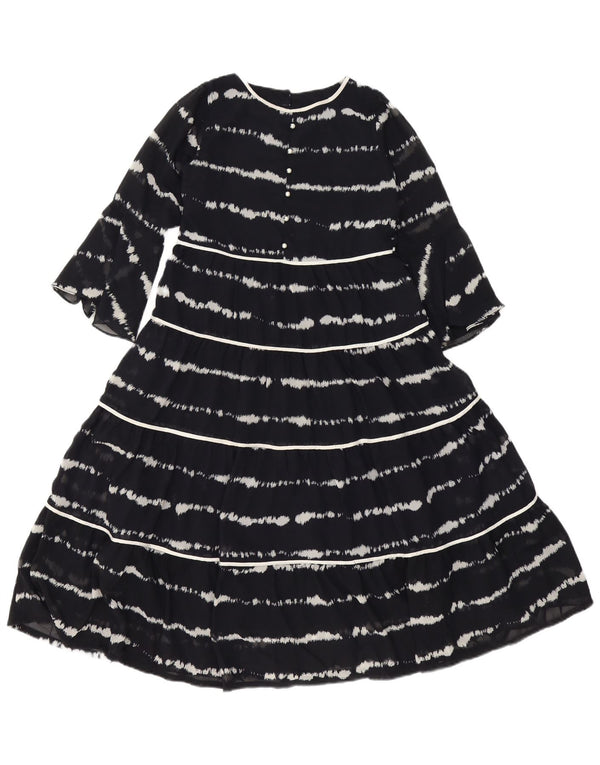 Polka Dots Womens 3/4 Sleeve Tiered Dress EU 34 XS Navy Blue Striped