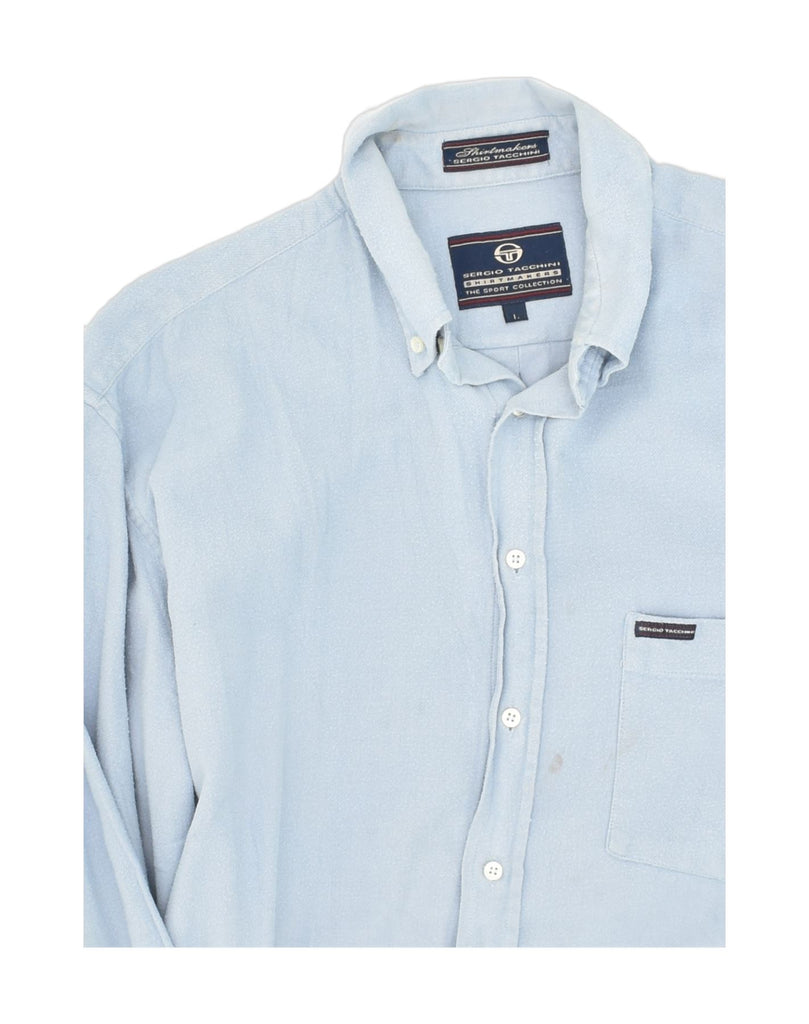 SERGIO TACCHINI Mens Shirt Large Blue Cotton | Vintage Sergio Tacchini | Thrift | Second-Hand Sergio Tacchini | Used Clothing | Messina Hembry 