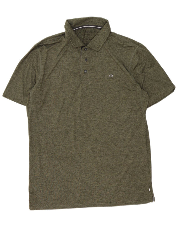Calvin Klein Mens Polo Shirt Medium Khaki Flecked Polyester