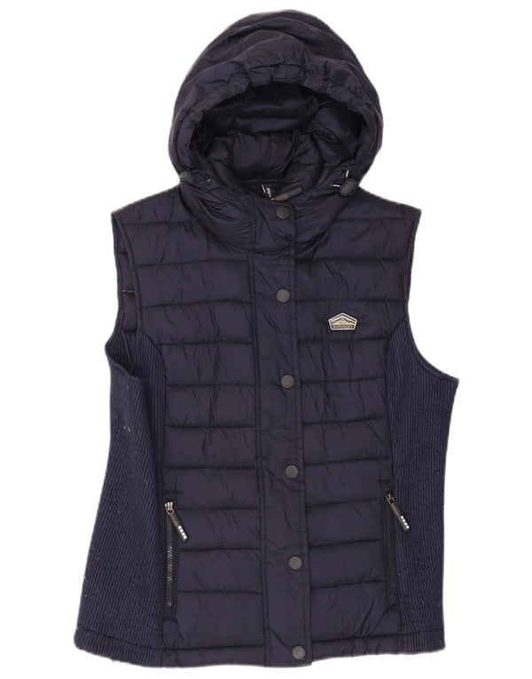 Superdry Womens Hooded Padded Gilet UK 18 XL Navy Blue Nylon