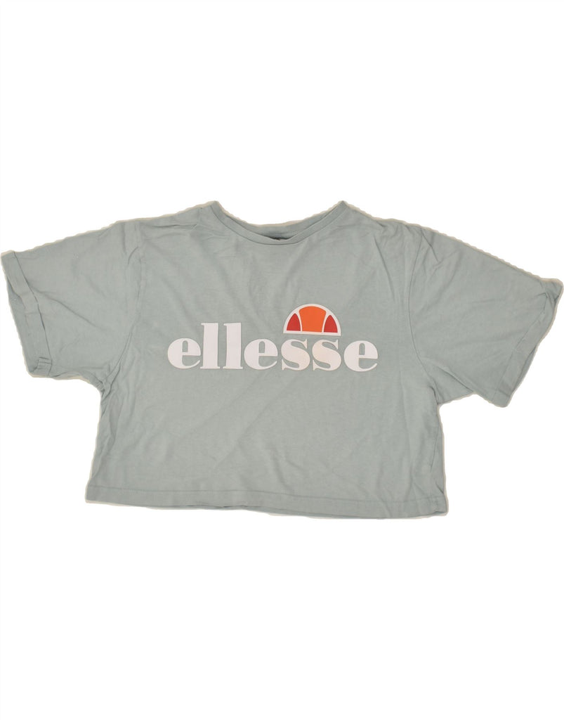 ELLESSE Womens Oversized Crop Graphic T-Shirt Top UK 10 Small Grey Cotton | Vintage Ellesse | Thrift | Second-Hand Ellesse | Used Clothing | Messina Hembry 