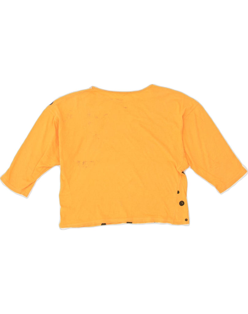 VINTAGE Womens 3/4 Sleeve Graphic Crop Top UK 14 Large Yellow Cotton | Vintage Vintage | Thrift | Second-Hand Vintage | Used Clothing | Messina Hembry 