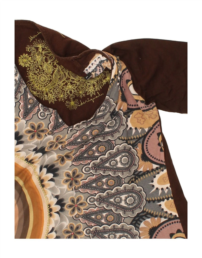 DESIGUAL Womens Asymmetric Tunic Top UK 14 Large Brown Paisley Cotton Vintage Desigual and Second-Hand Desigual from Messina Hembry 